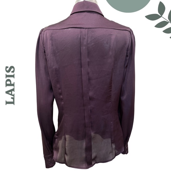 🛍️3/$40 Lapis Plum Ruffle Front Sheer Blouse Long Sleeve Size Large - Picture 4 of 5